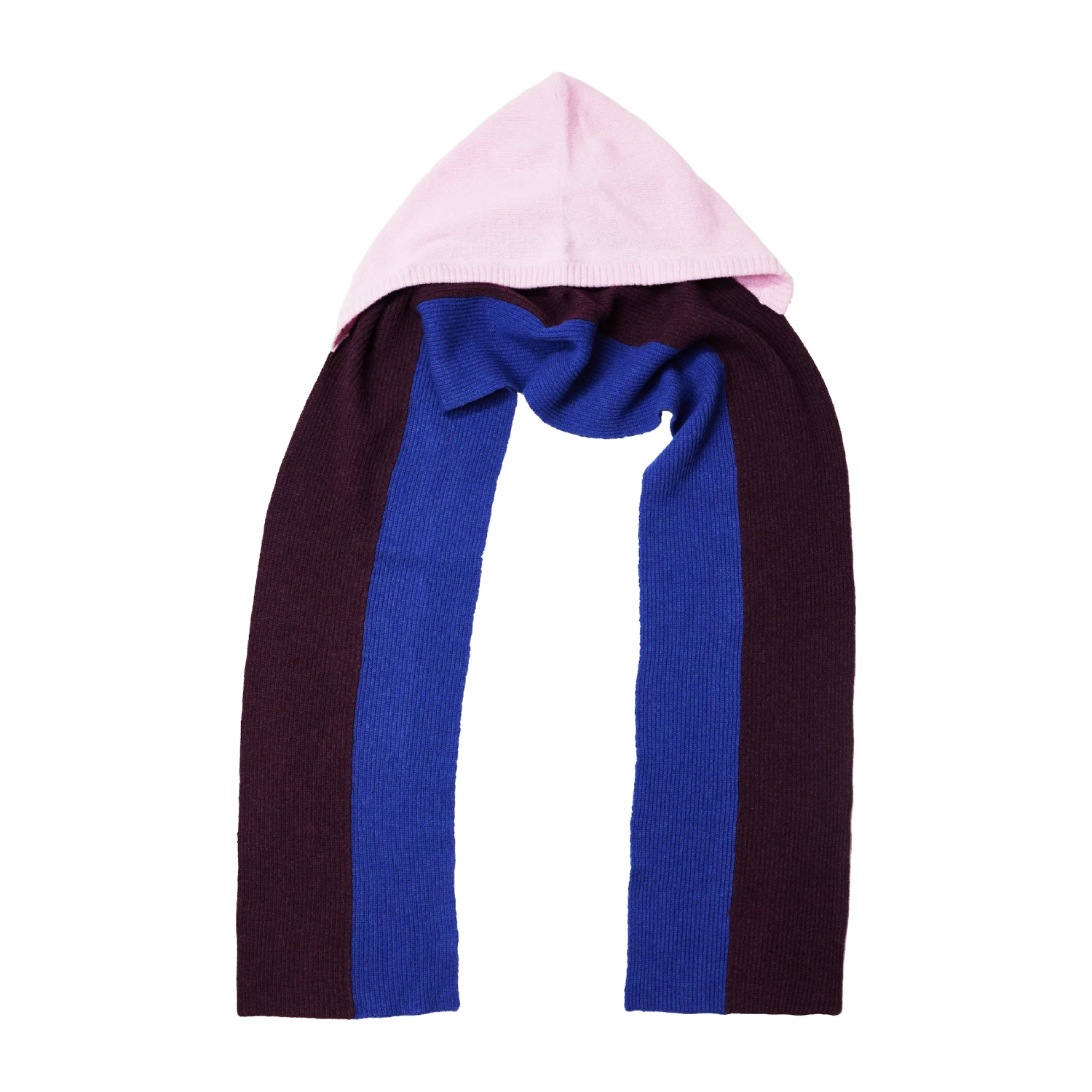 Hades Wool Hooded Scarf Pink front view in a white background