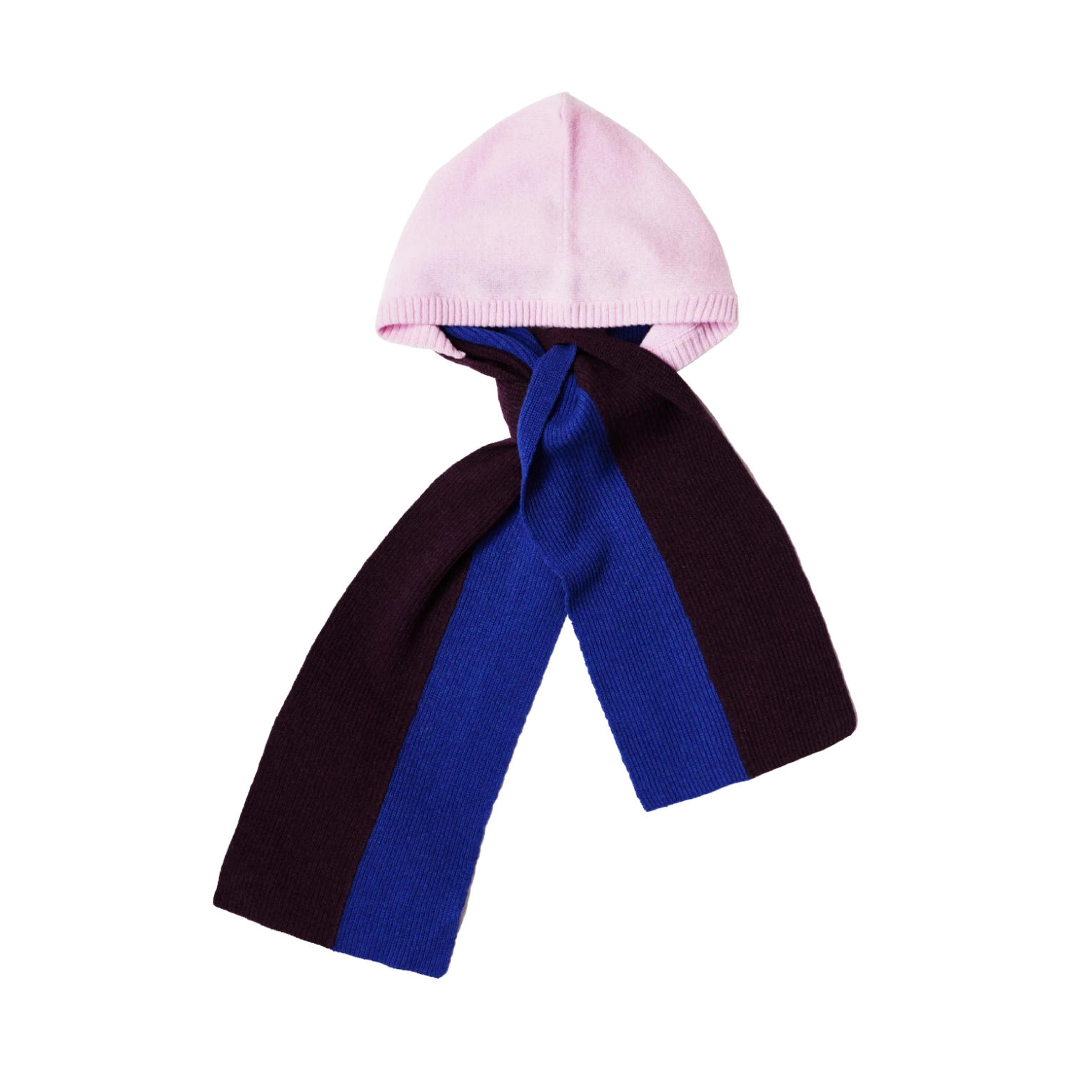 Hades Wool Hooded Scarf Pink front view in a white background