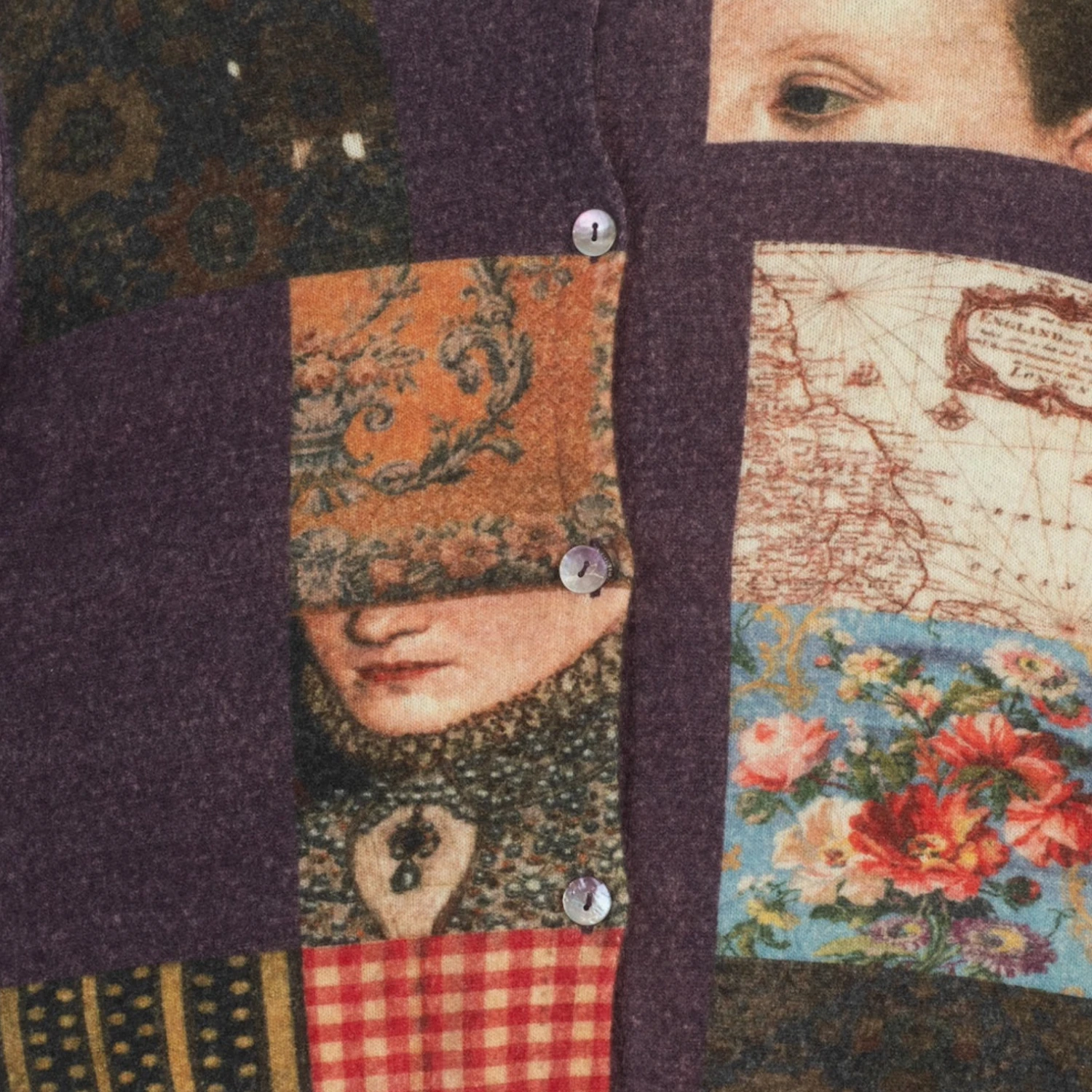 Hades Wool The Opposites Patchwork Cardigan front view detail