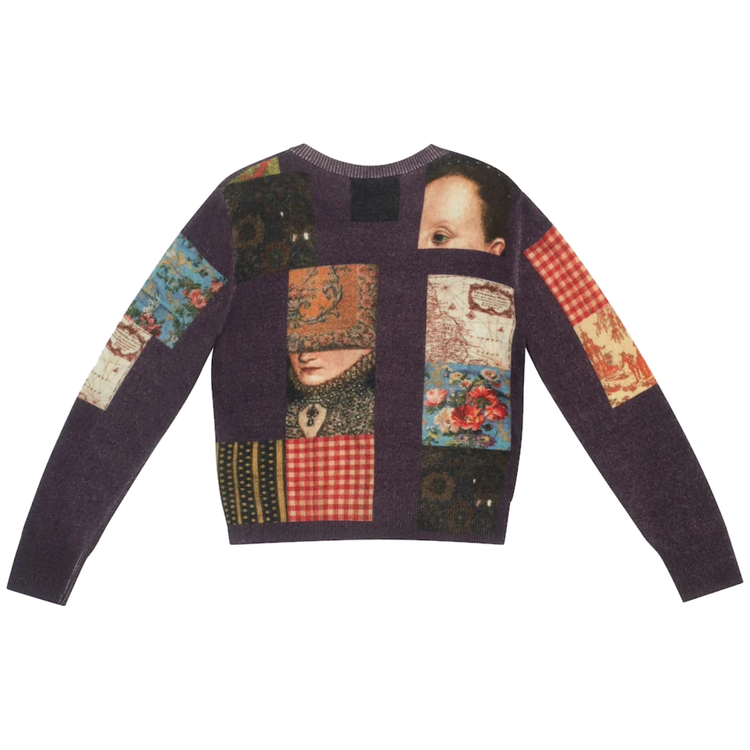 Hades Wool The Opposites Patchwork Cardigan back view in a white background