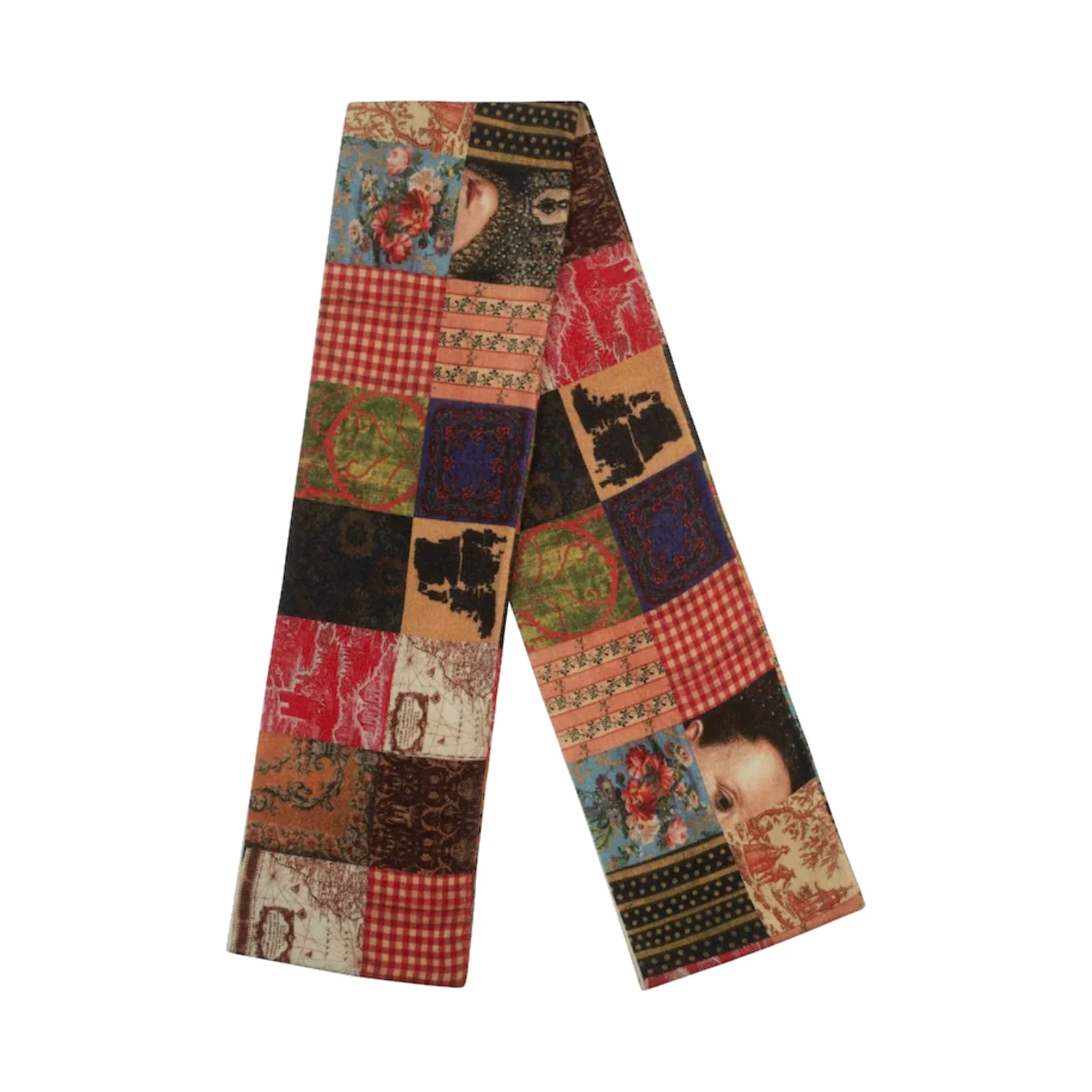 Hades Wool The Opposites Patchwork Scarf in a white background