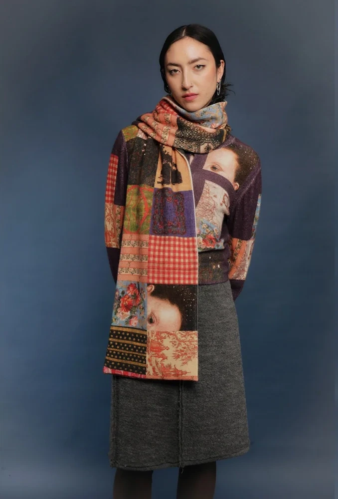 Hades Wool The Opposites Patchwork Scarf on model