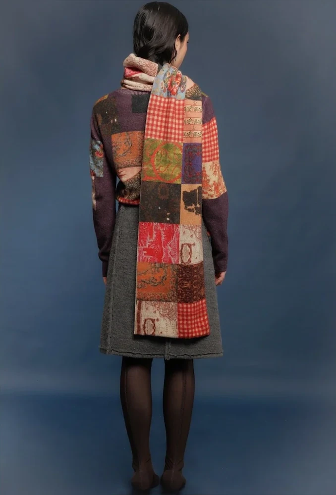 Hades Wool The Opposites Patchwork Scarf on model