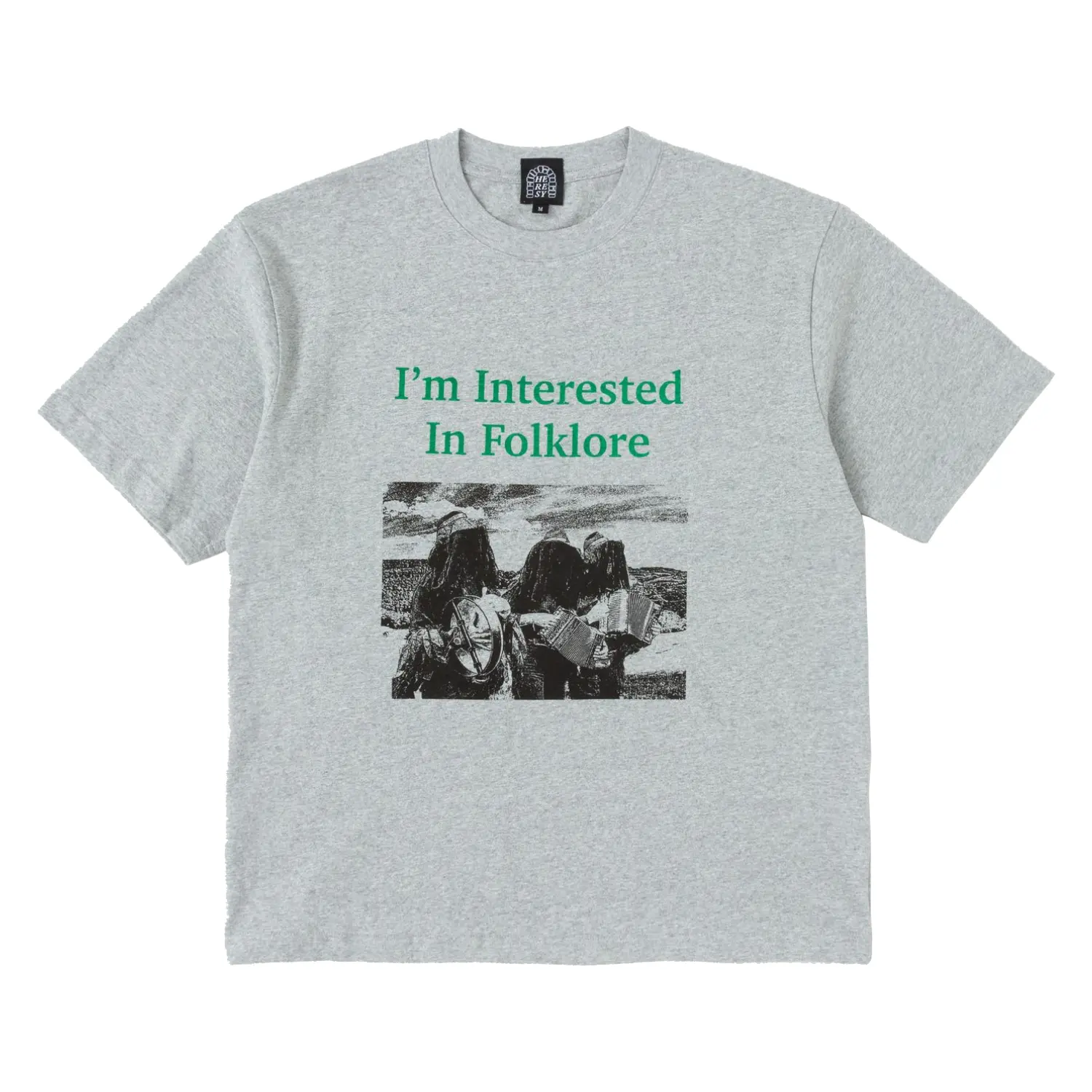 Heresy I'm interested T-Shirt Grey front view in a white background