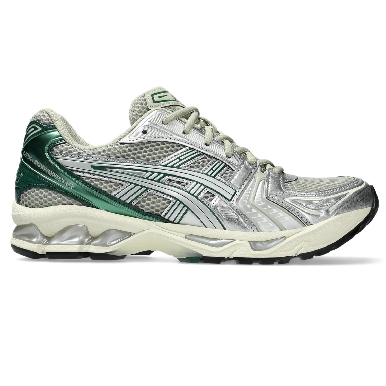Asics GEL Kayano 14 Dried Leaf/Pure Silver side view in a white background