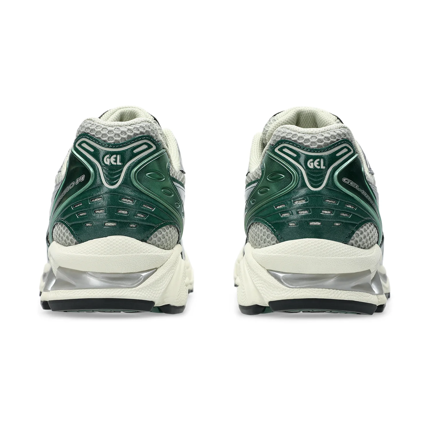 Asics GEL Kayano 14 Dried Leaf/Pure Silver back view in a white background