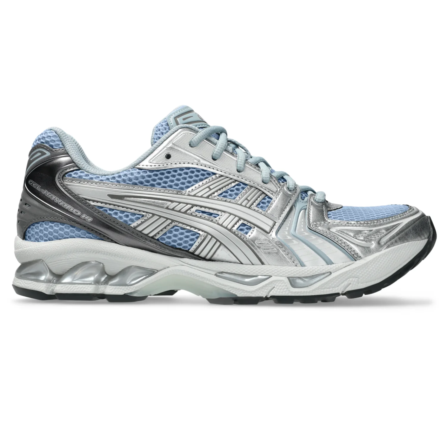 Asics GEL Kayano 14 Dolphin Grey/Pure Silver side view in a white background