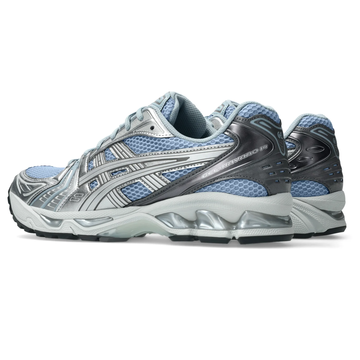 Asics GEL Kayano 14 Dolphin Grey/Pure Silver side view in a white background
