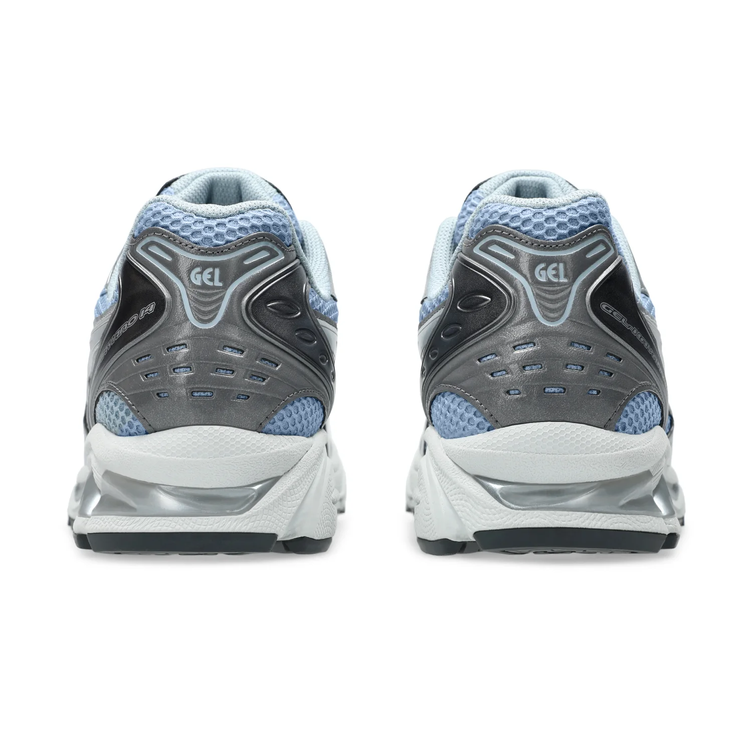Asics GEL Kayano 14 Dolphin Grey/Pure Silver back view in a white background