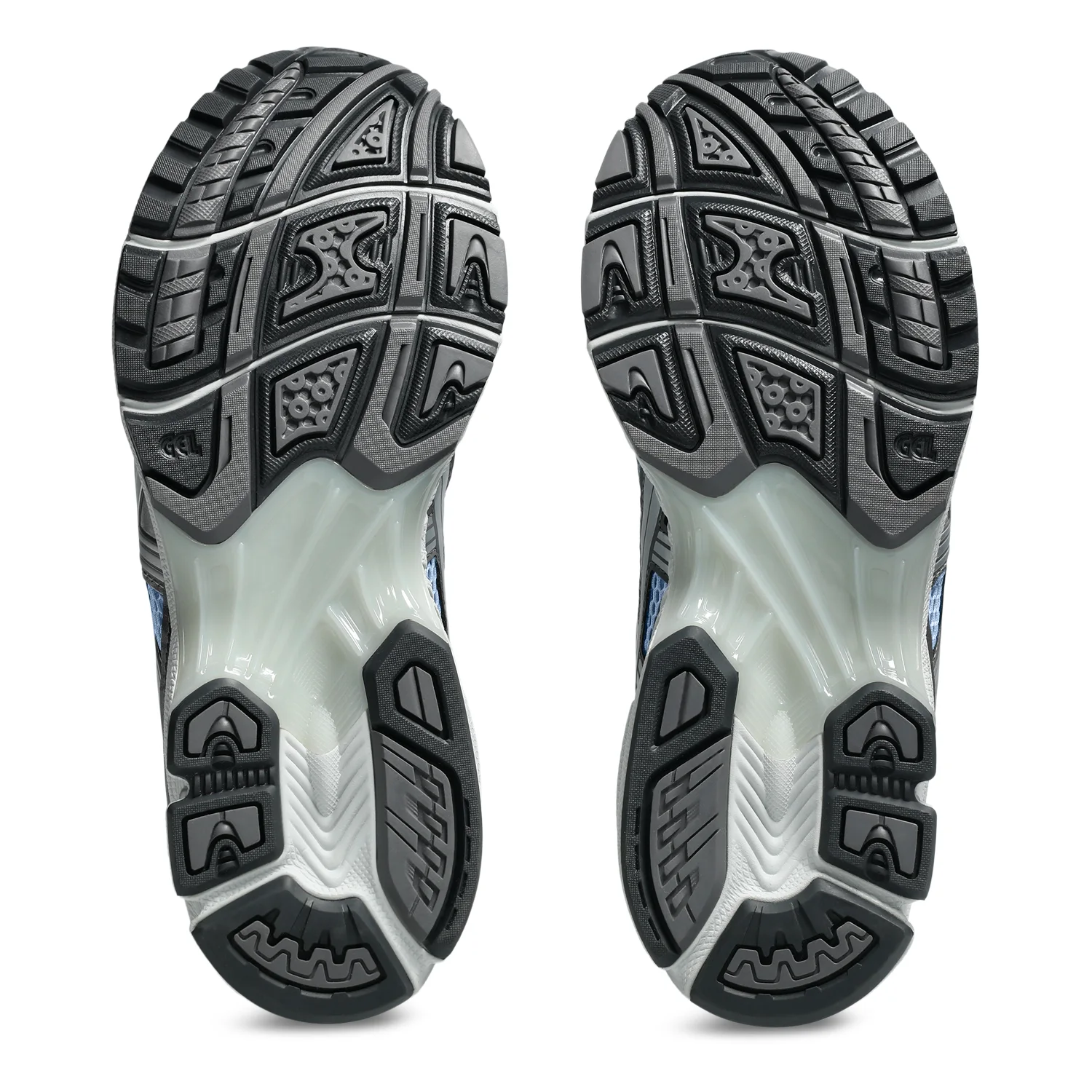 Asics GEL Kayano 14 Dolphin Grey/Pure Silver bottom view in a white background