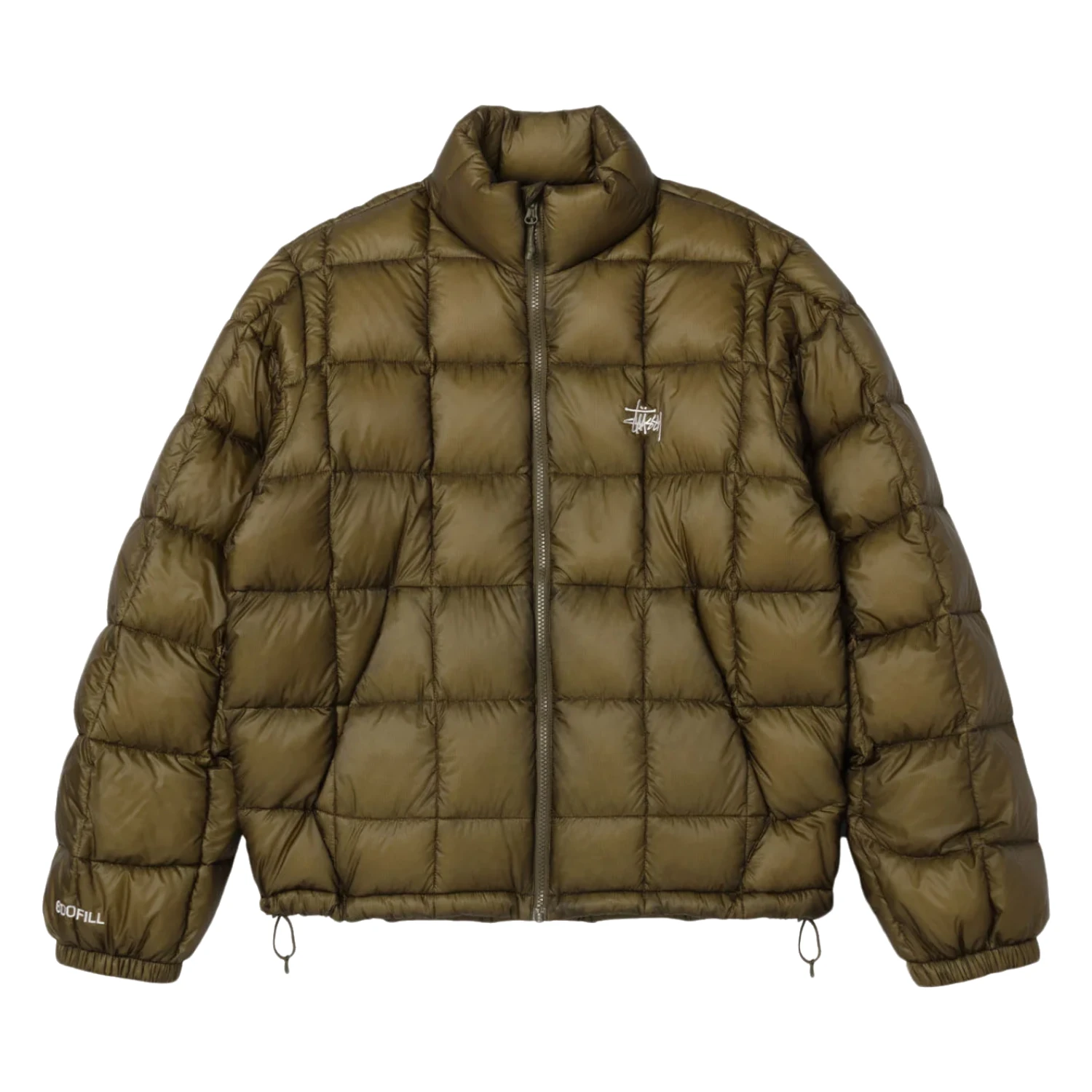 Stussy Midweight Puffer Olive front view in a white background