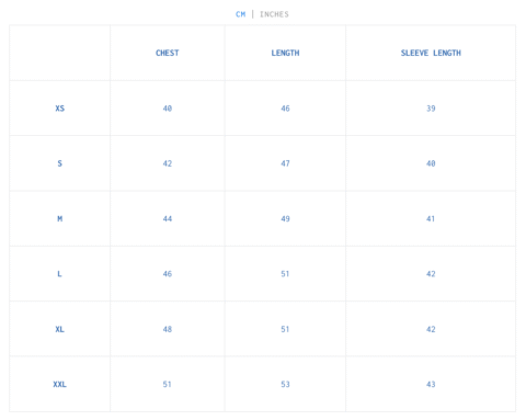 Hades Wool Cardigan Size Chart