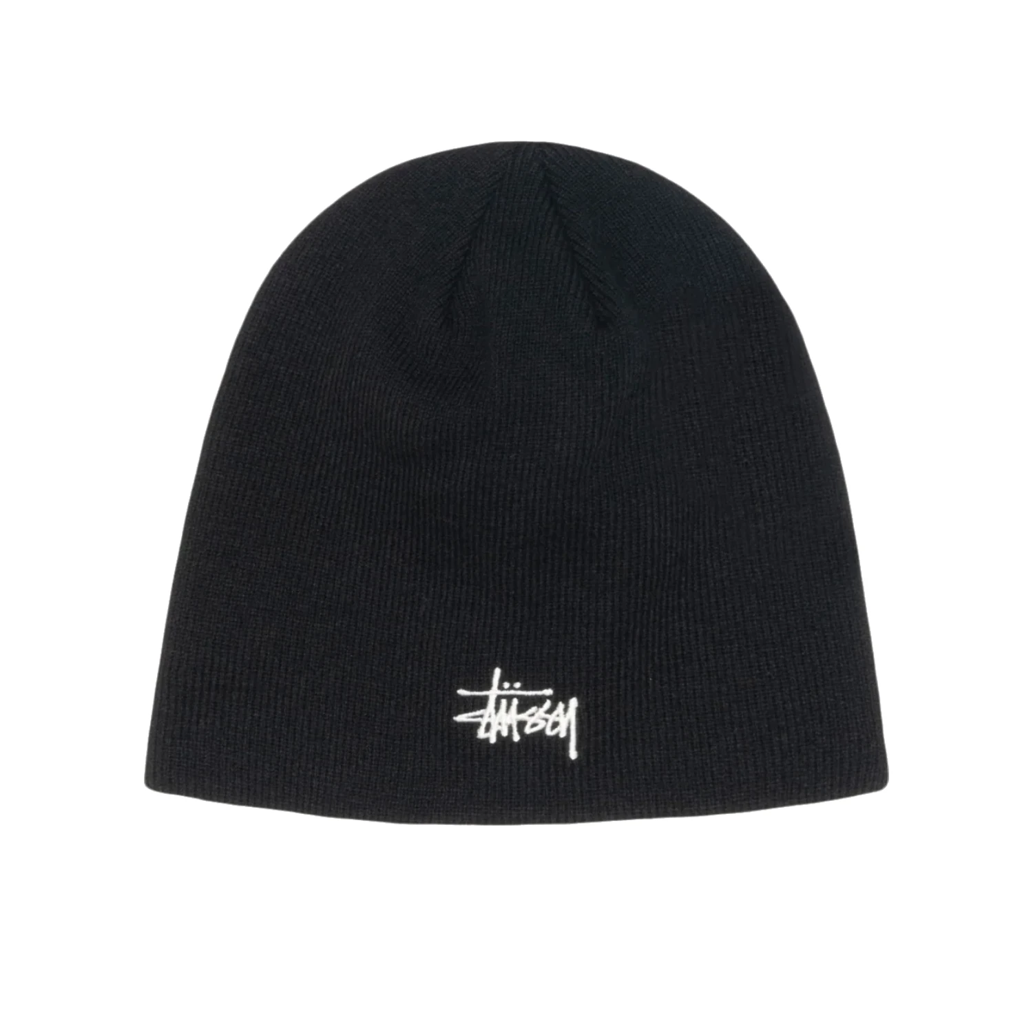 Stüssy Basic Skullcap Beanie Black front view in a white background