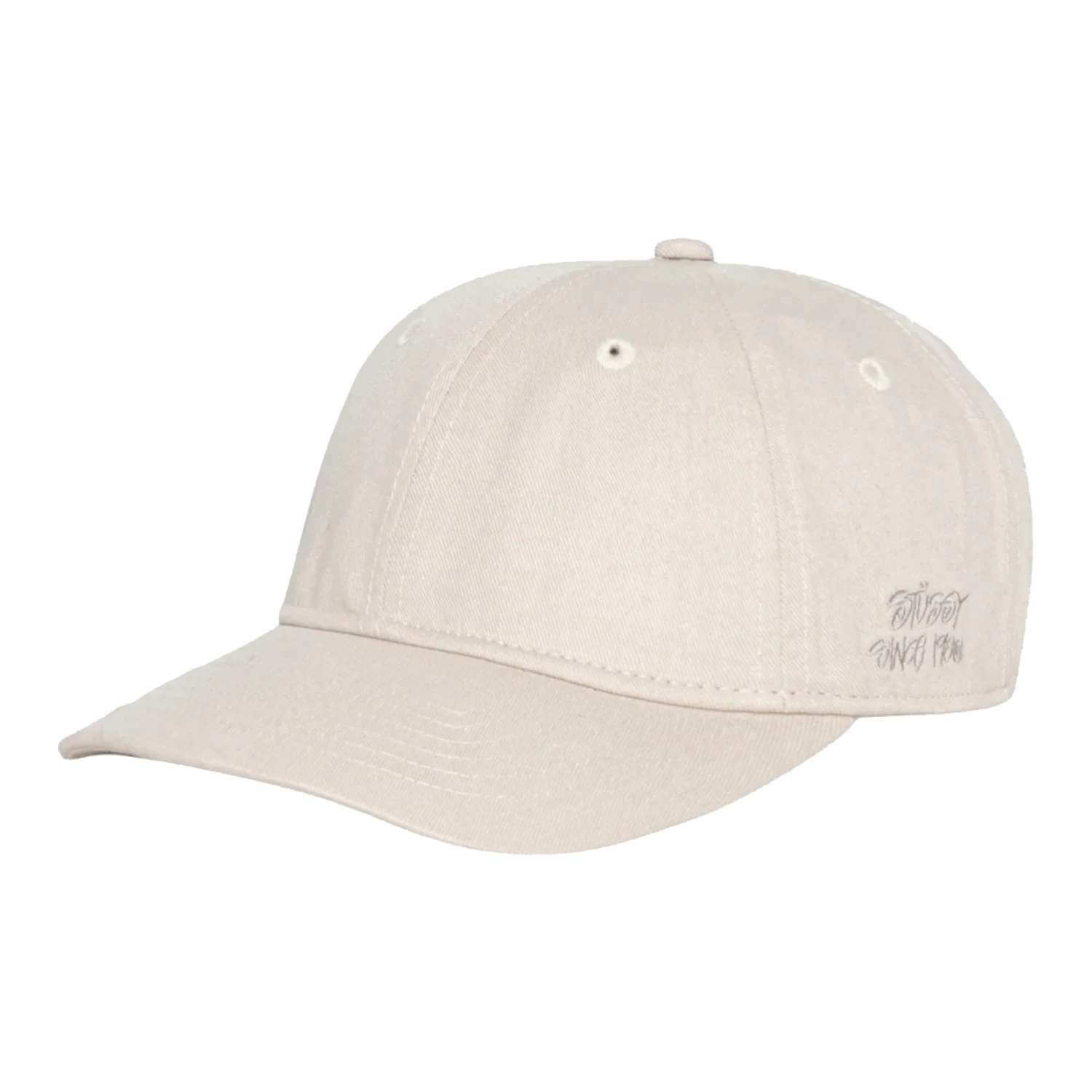 Stüssy Low Profile 1980 Strapback Cap Faded Khaki side view in a white background