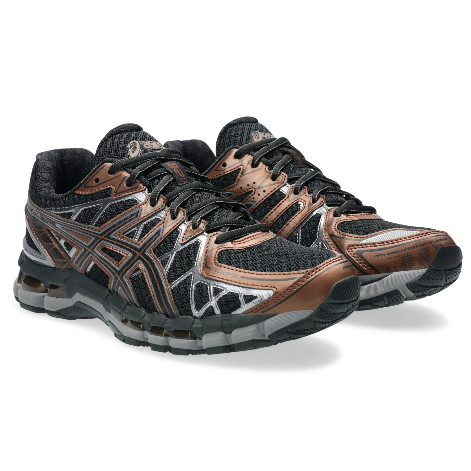 Asics GEL Kayano 20 Black/Reddish Brown side view in a white background