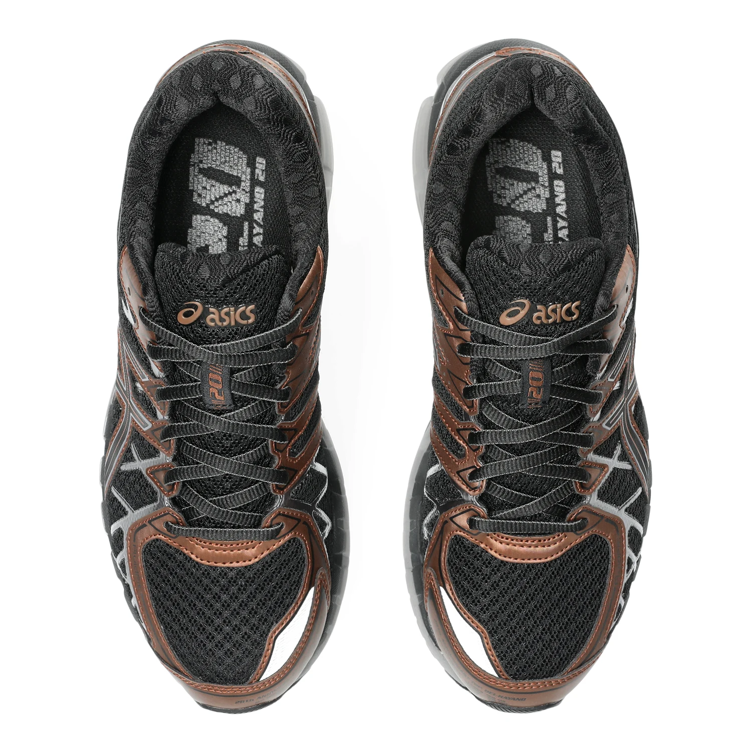 Asics GEL Kayano 20 Black/Reddish Brown top view in a white background