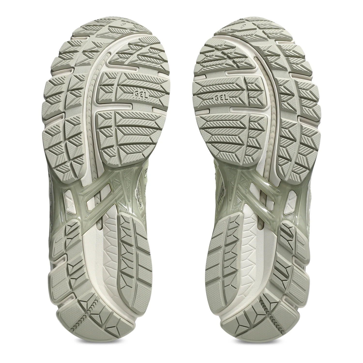 Asics GEL Kayano 20 Fossil/Cream bottom view in a white background