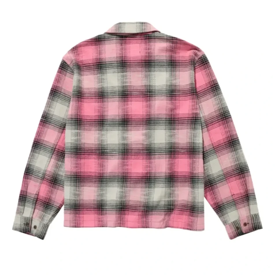 Awake NY Flannel Zip Shirt Pink back view in a white background