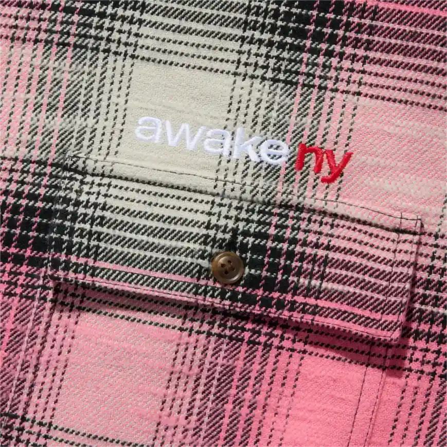 Awake NY Flannel Zip Shirt Pink front view detail