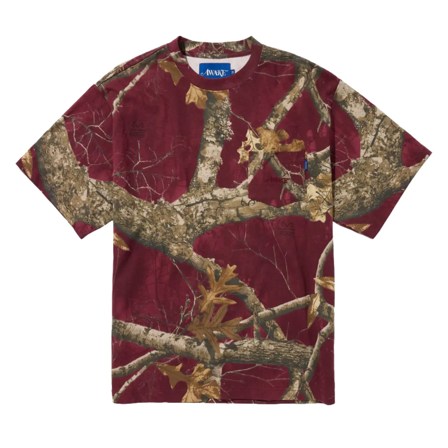 Awake NY Pocket Tee Merlot front view in a white background