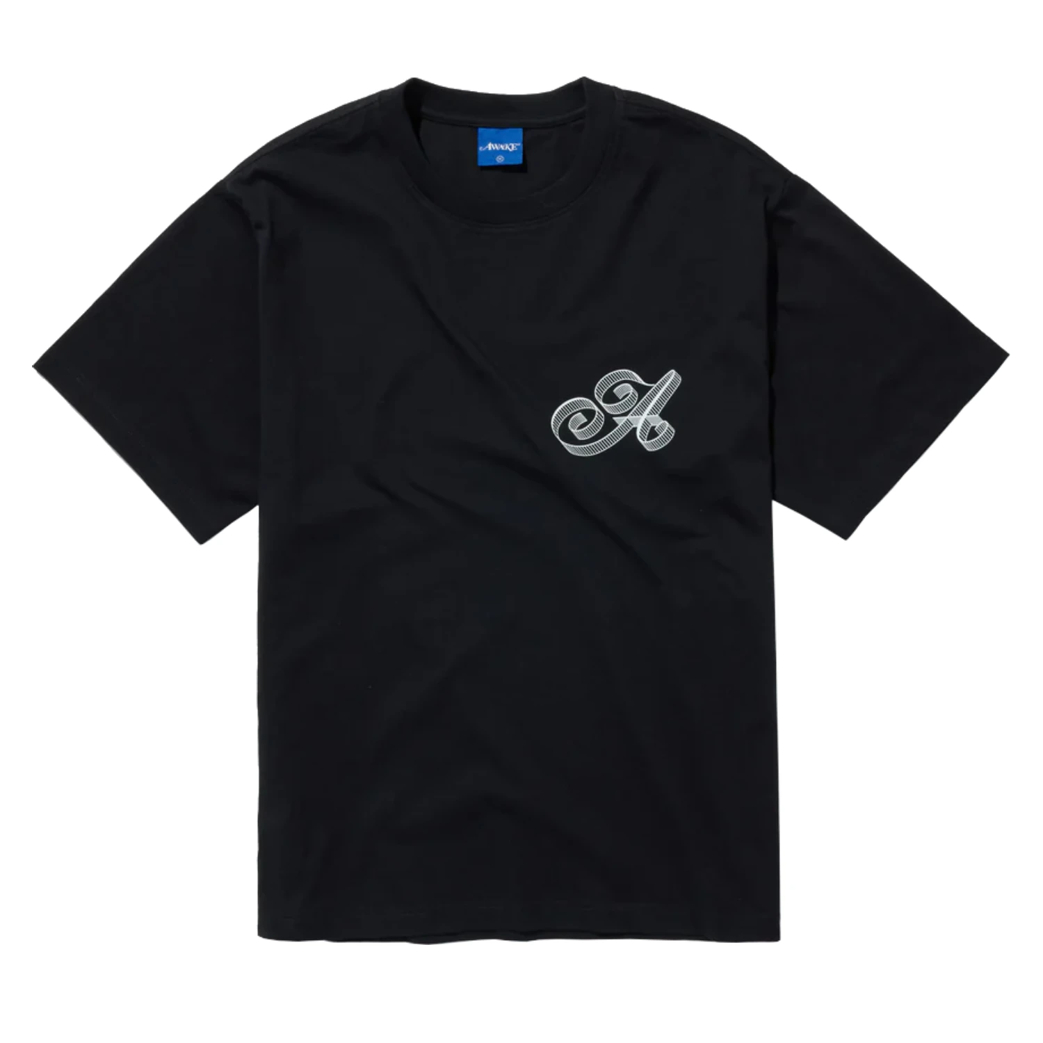 Awake NY Script Tee Black front view in a white background