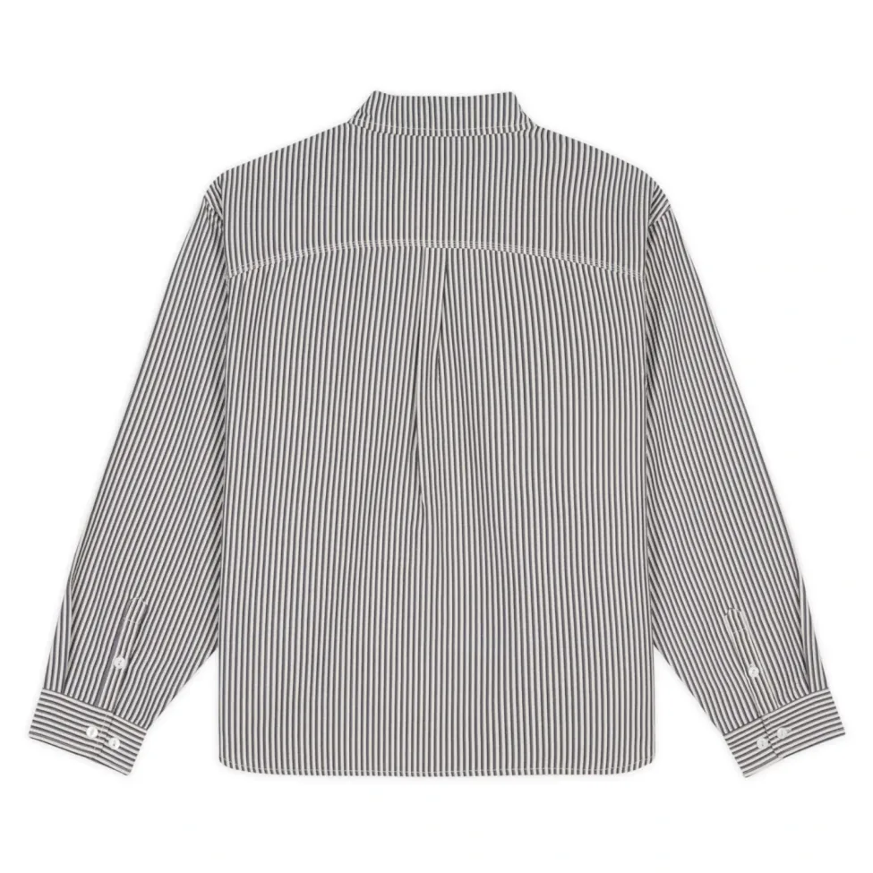 Brain Dead Angel Striped Half Zip Work Shirt Natural back view in a white background