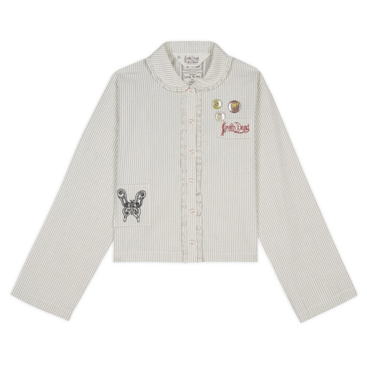 Brain Dead Bad Apple Button Up Shirt Natural front view in a white background