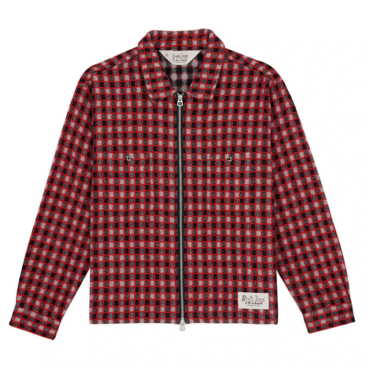 Brain Dead Check Mate Flannel Zip Shirt Black/Multi front view in a white background