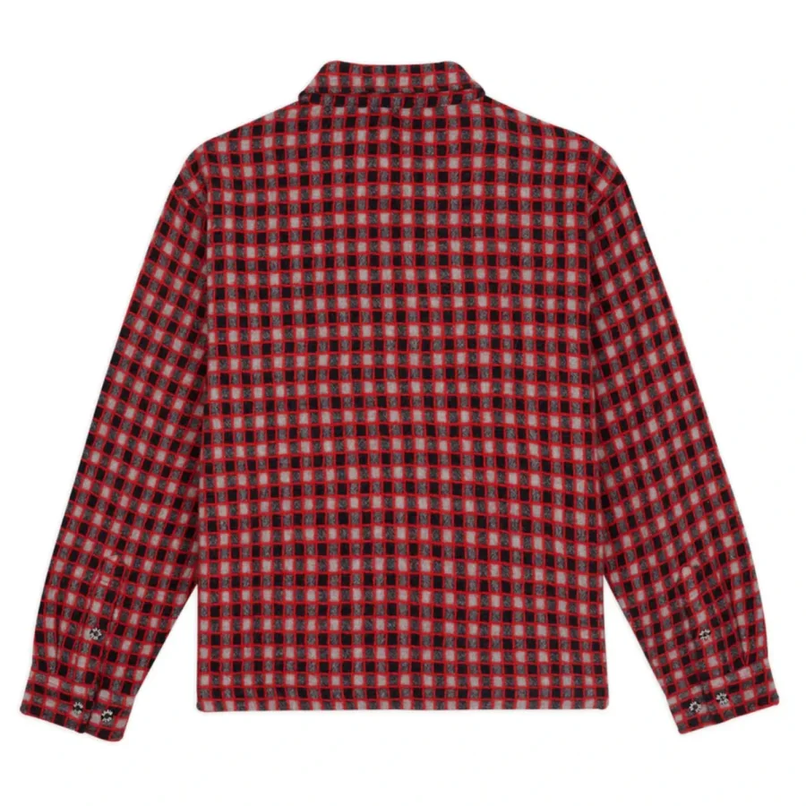 Brain Dead Check Mate Flannel Zip Shirt Black/Multi back view in a white background