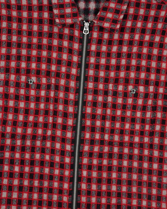 Brain Dead Check Mate Flannel Zip Shirt Black/Multi front view detail in a white background