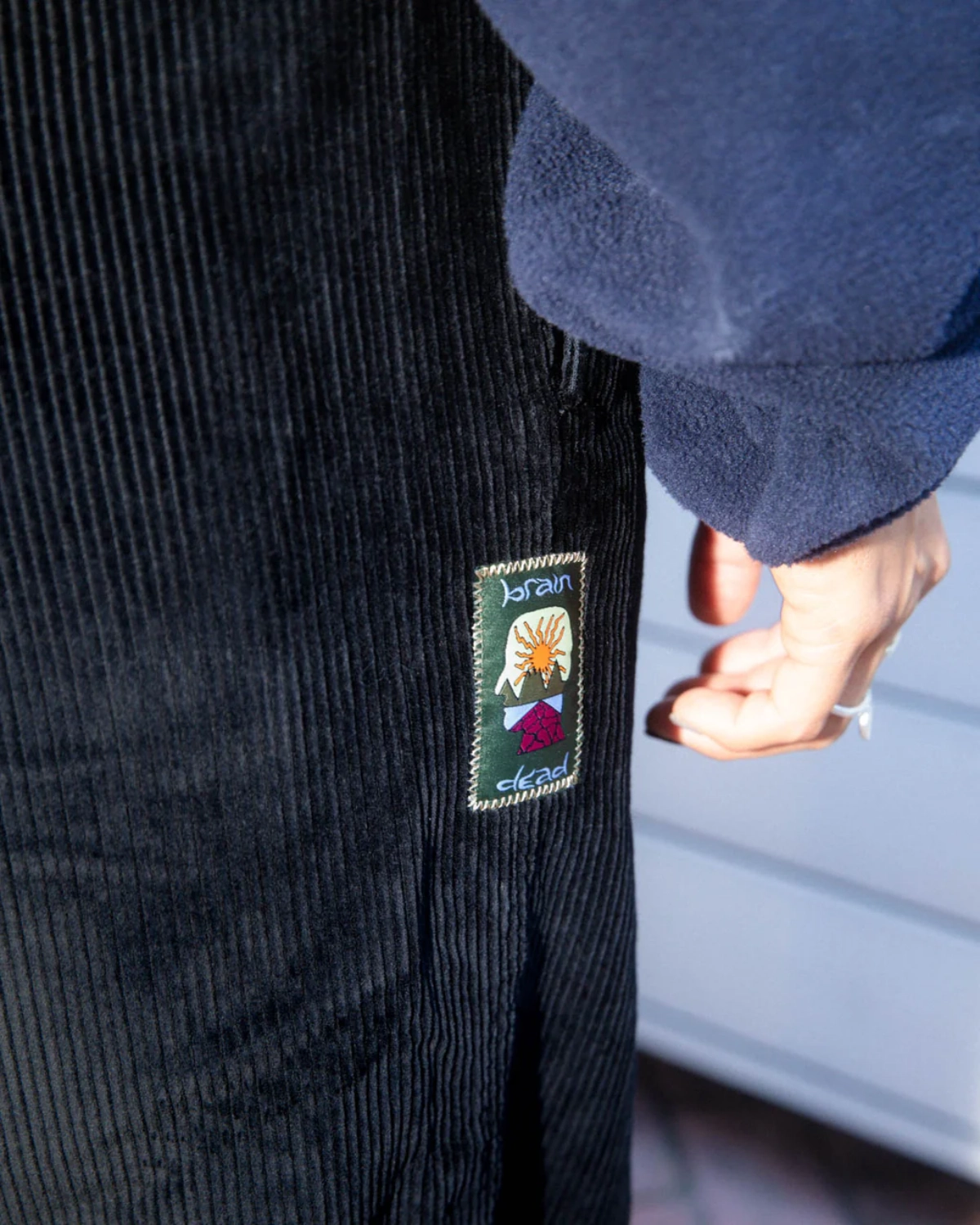 Brain Dead Cord Climber Pant Black side view detail on model