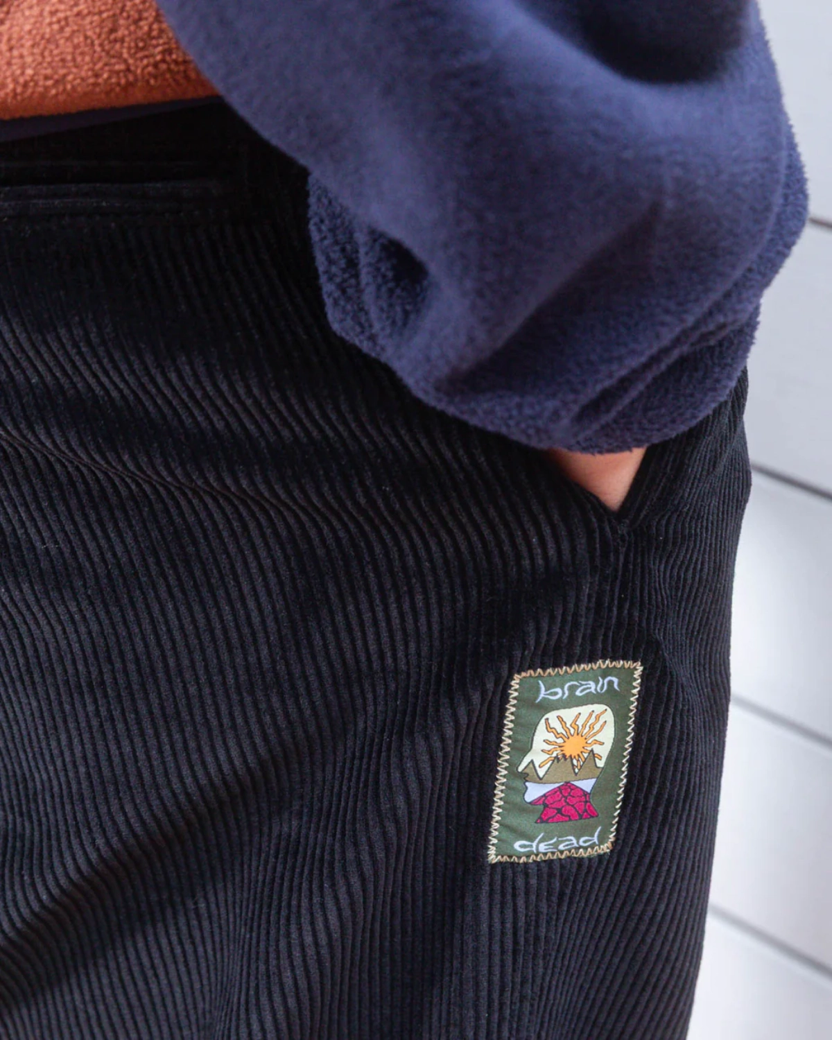 Brain Dead Cord Climber Pant Black side view detail on model