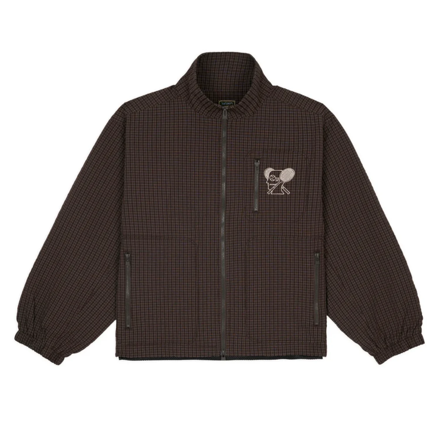Brain Dead Equipment Tennis Zip Jacket Chocolate front view in a white background