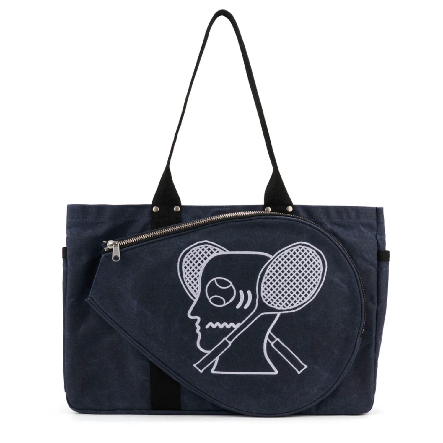 Brain Dead Equipment Waxed Canvas Tennis Tote Navy front view in a white background