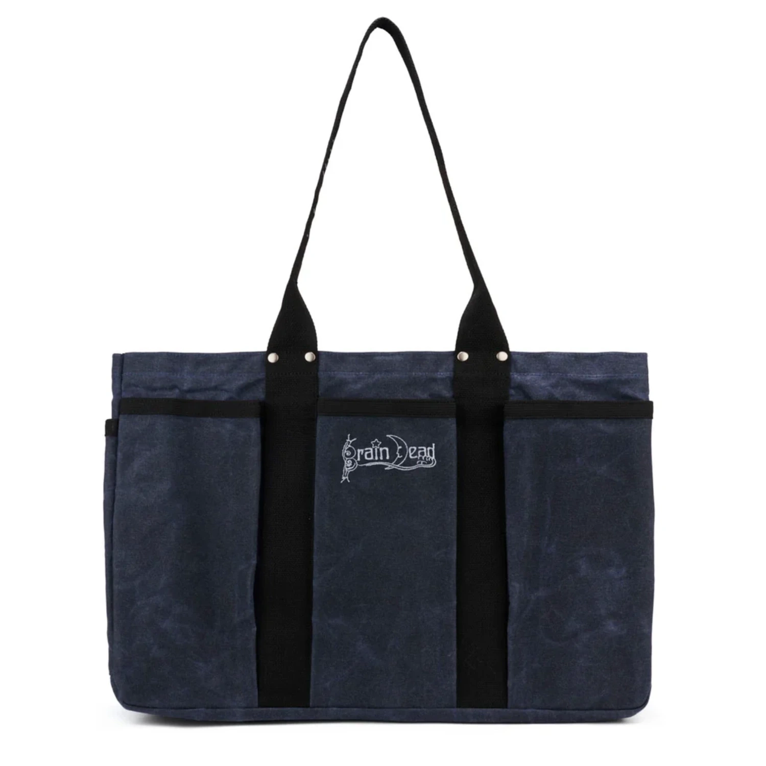 Brain Dead Equipment Waxed Canvas Tennis Tote Navy back view in a white background