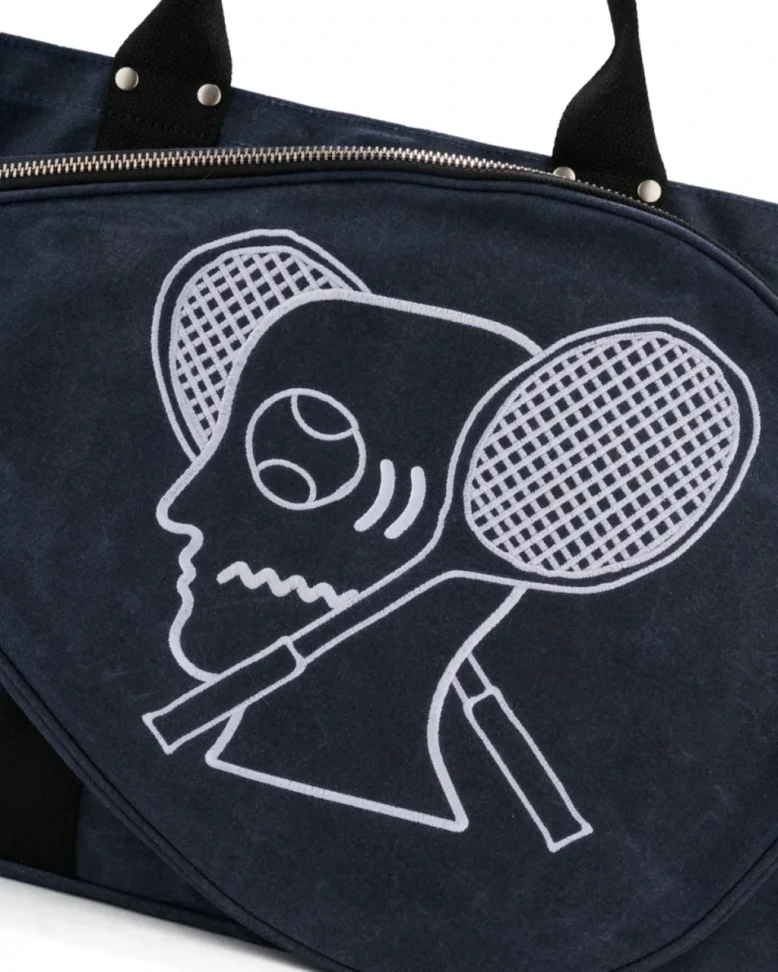 Brain Dead Equipment Waxed Canvas Tennis Tote Navy front view detail in a white background