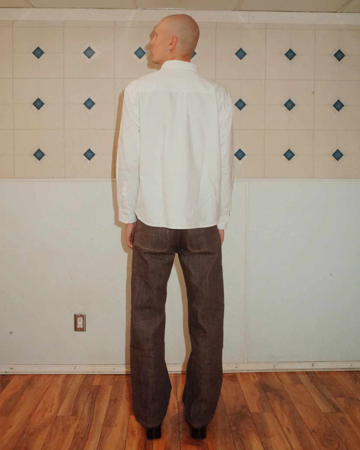 Brain Dead Gaspar Heart Button Up Oxford White back view on model