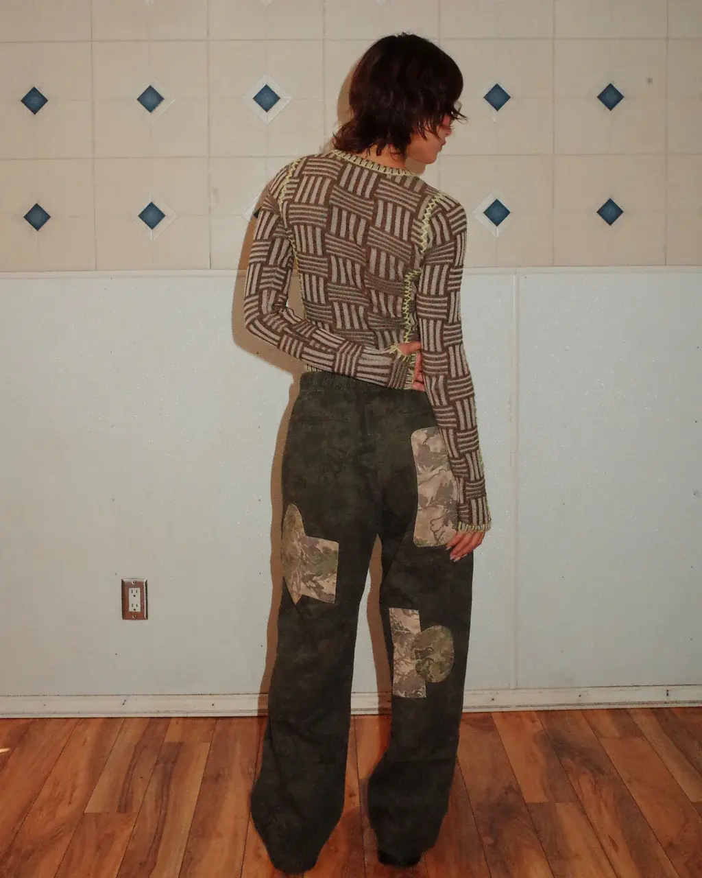 Brain Dead Mariel Sport Knit Long Sleeve Grey back view on model