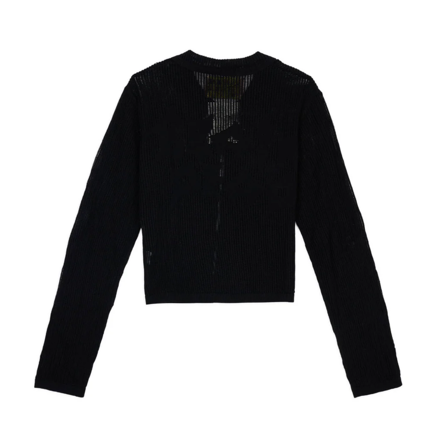 Brain Dead Mesh Knit Spiral Cardigan Black back view in a white background