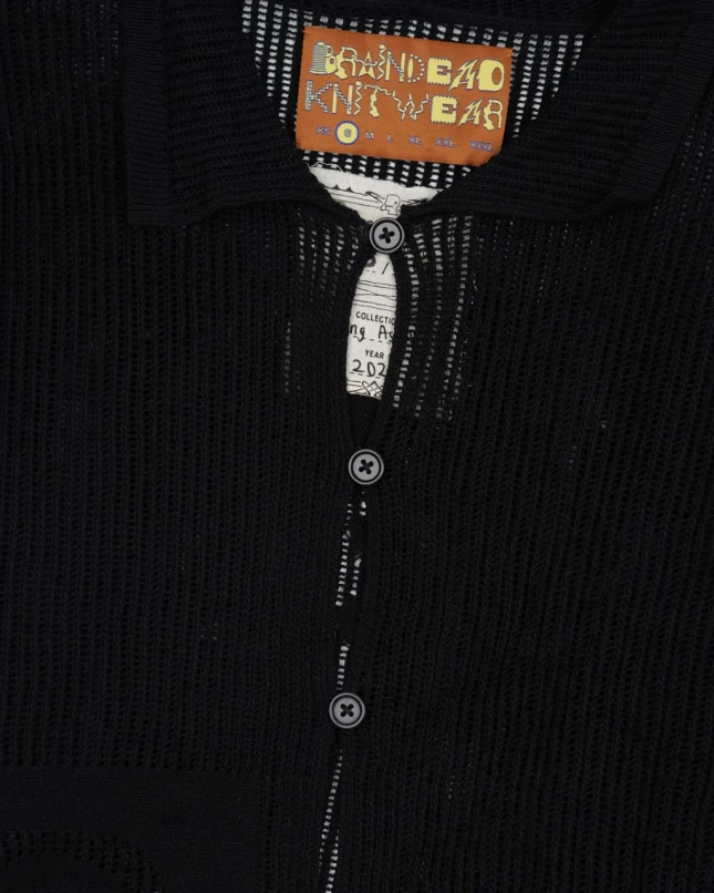 Brain Dead Mesh Knit Spiral Cardigan Black front view detail