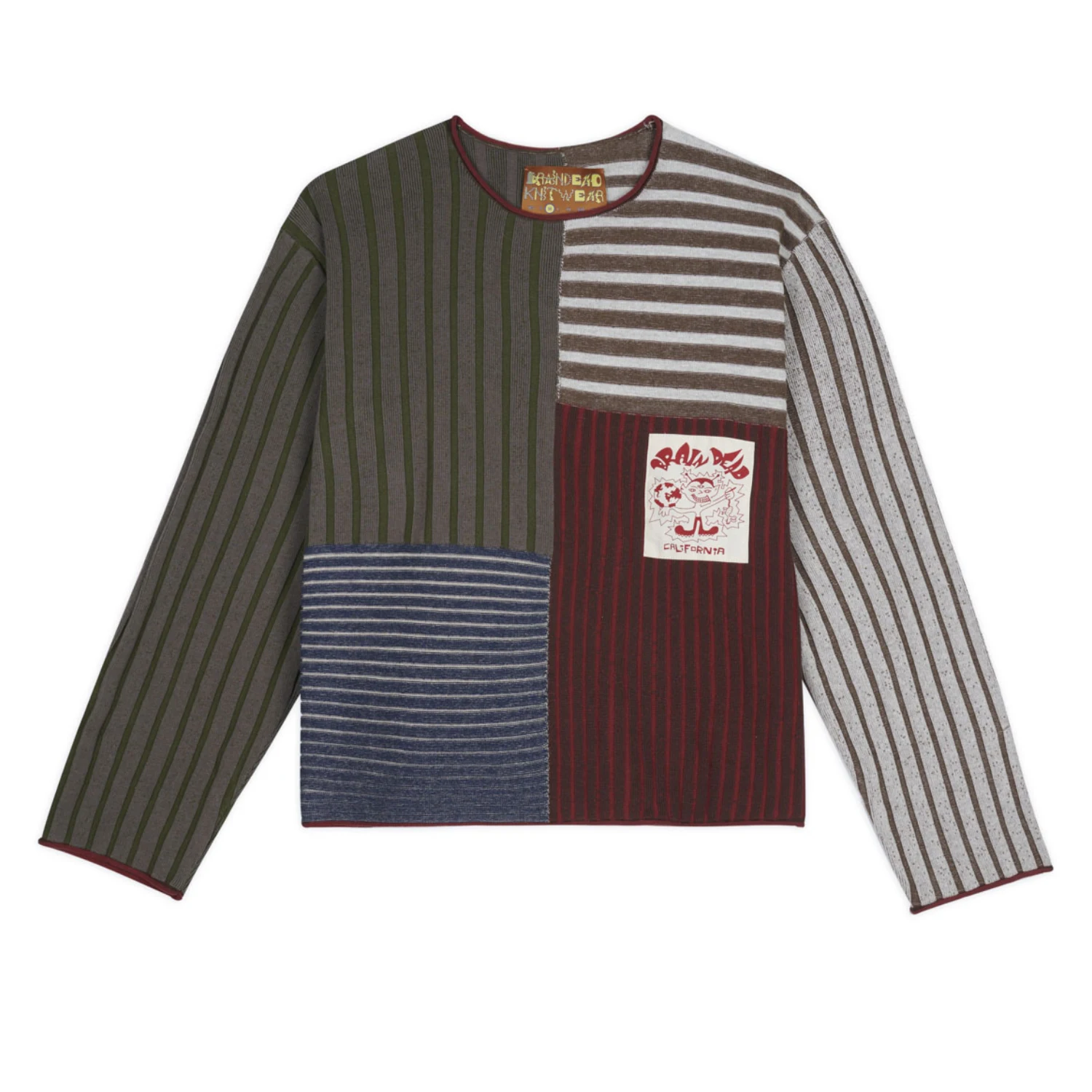 Brain Dead Mixed Stripe Boxy Knit Sweater Green Multi front view in a white background