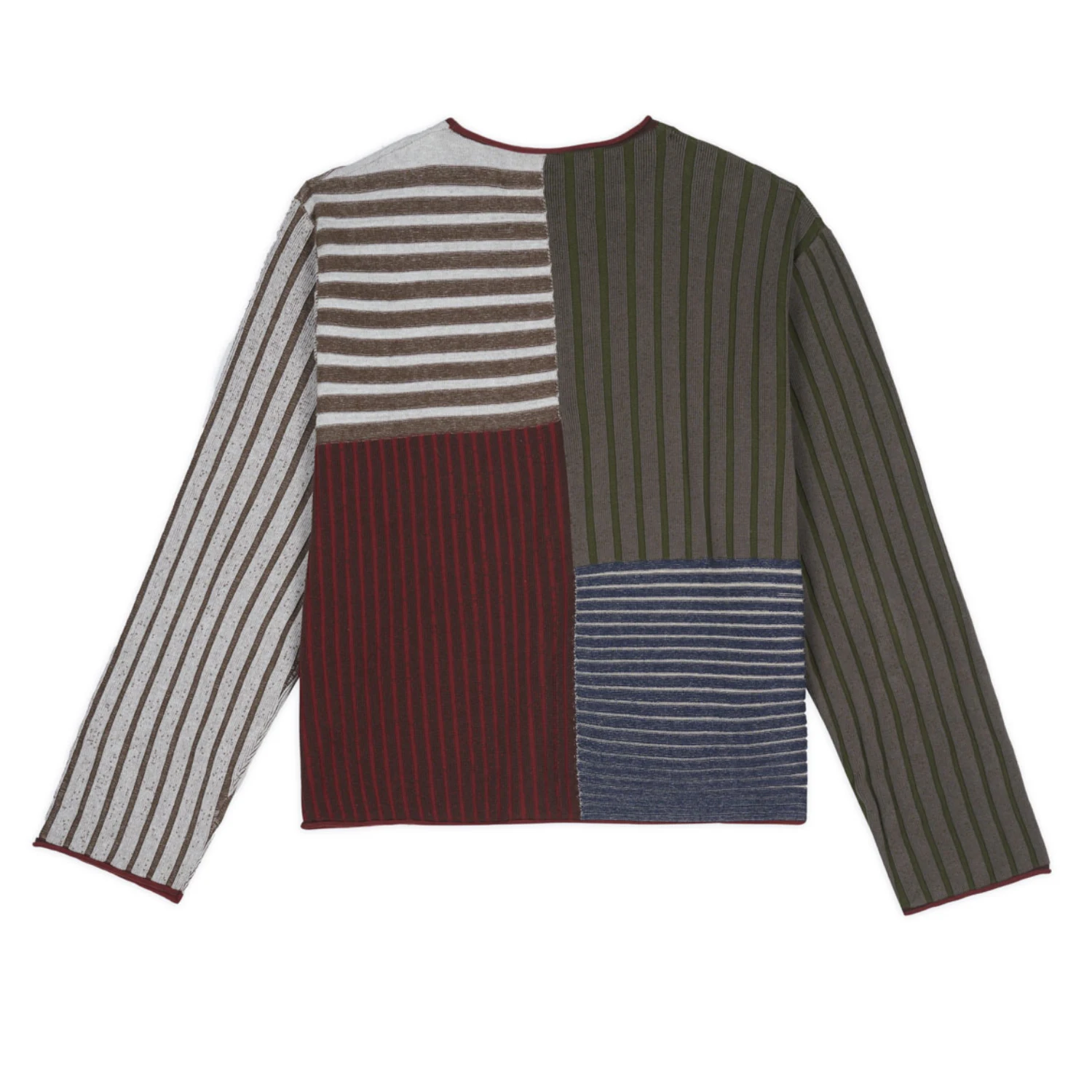 Brain Dead Mixed Stripe Boxy Knit Sweater Green Multi back view in a white background