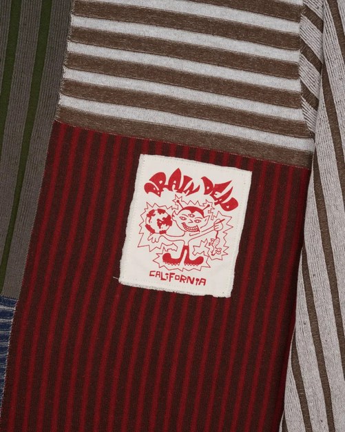 Brain Dead Mixed Stripe Boxy Knit Sweater Green Multi front view detail