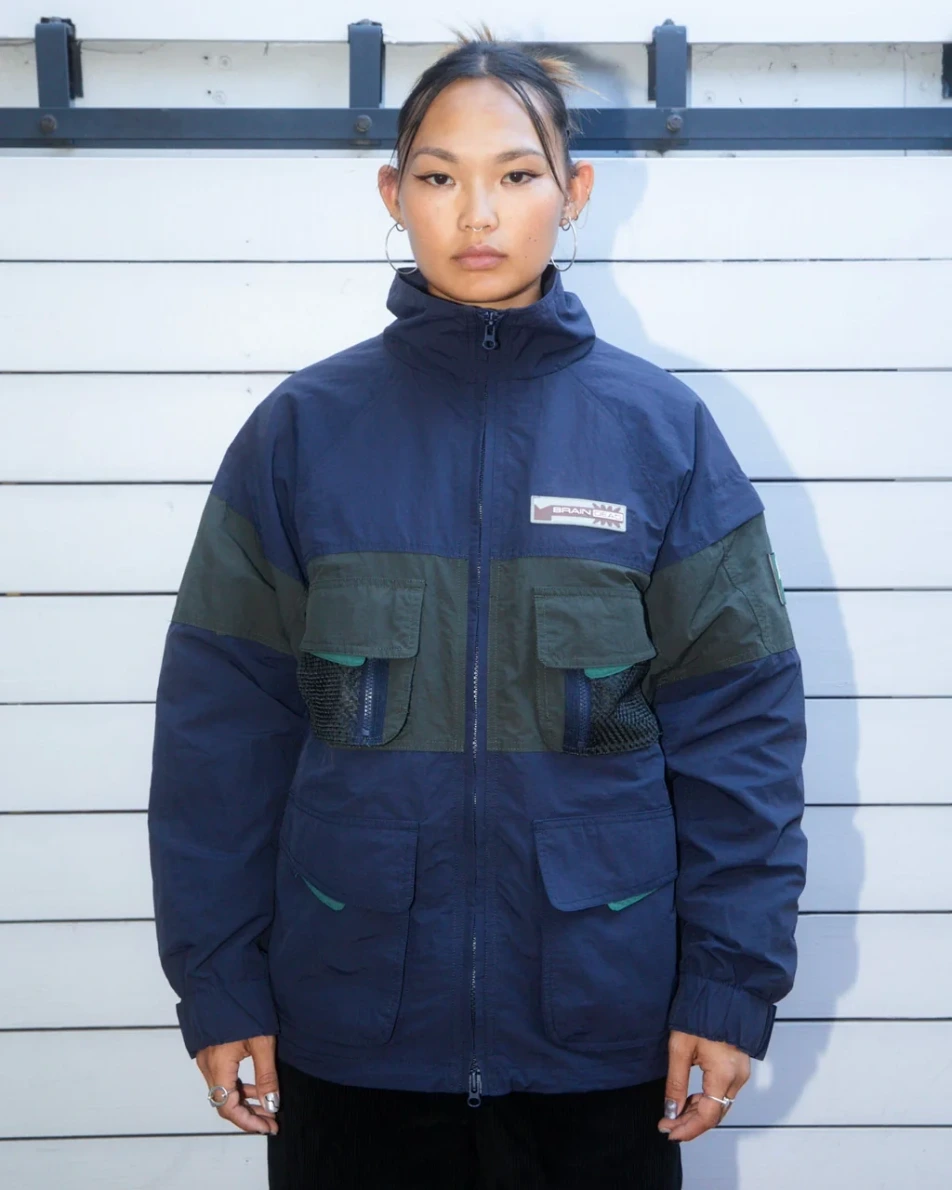 Brain Dead Paneled Snow Jacket Navy front view on model