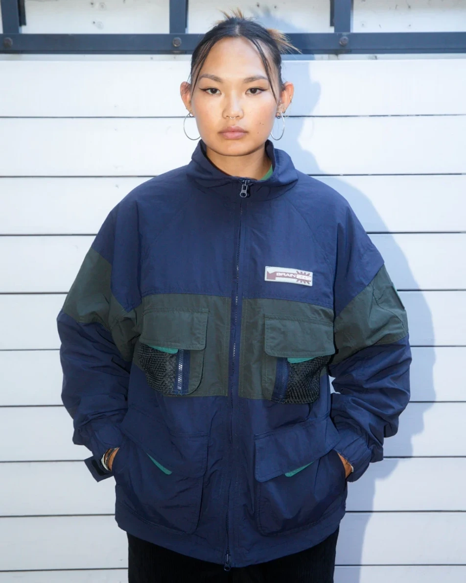 Brain Dead Paneled Snow Jacket Navy front view on model