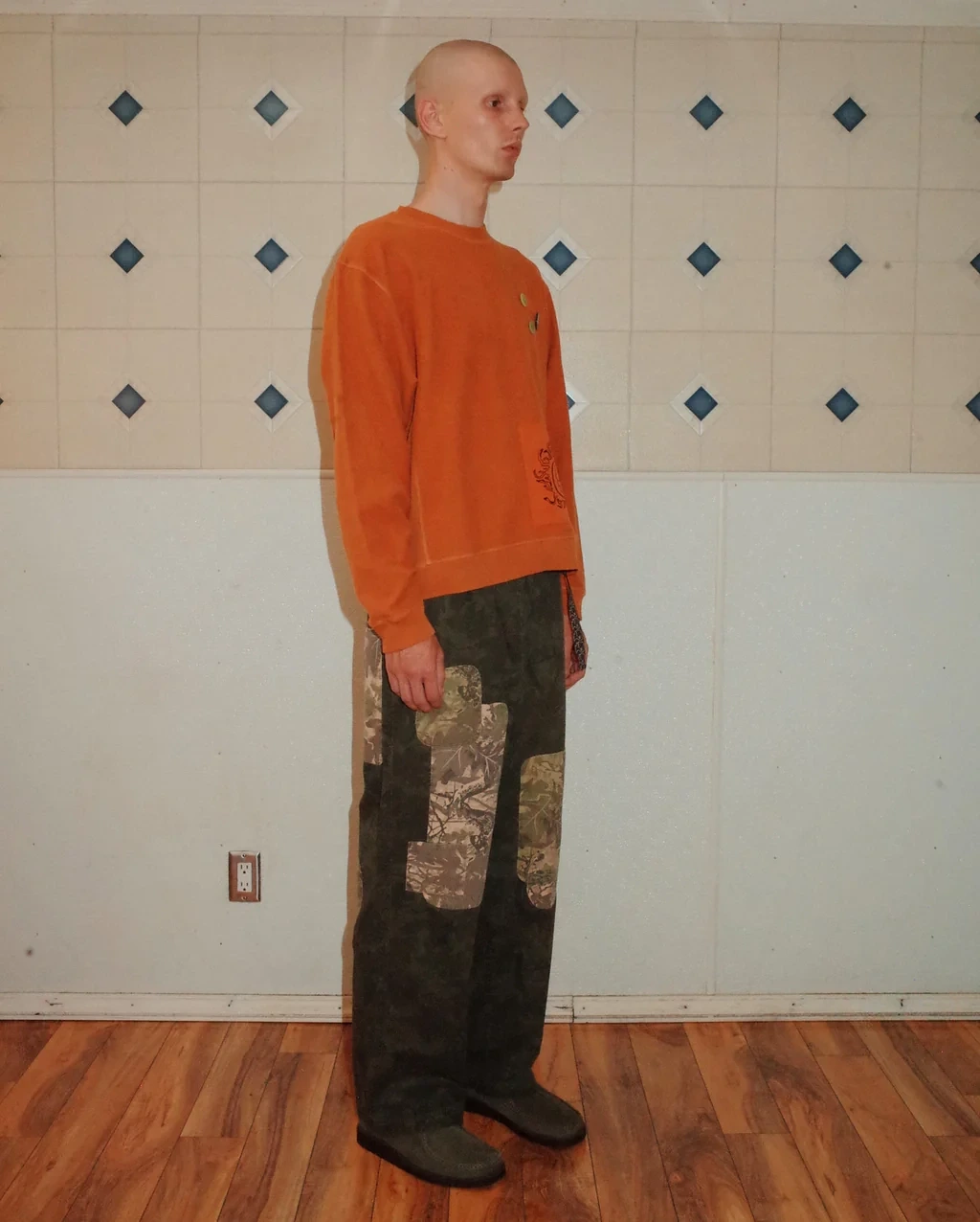 Brain Dead Patchwork Climber Pant Leaf Camo side view on model