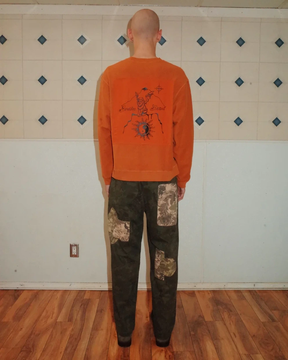 Brain Dead Patchwork Climber Pant Leaf Camo back view on model
