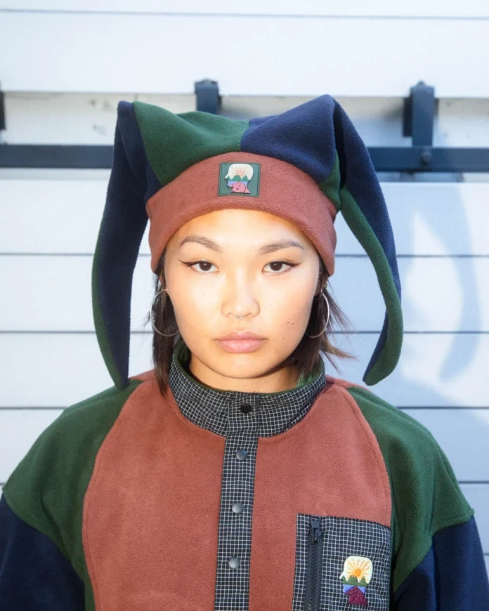 Brain Dead Polar Fleece Jester Beanie front view on model