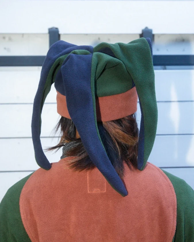 Brain Dead Polar Fleece Jester Beanie back view on model