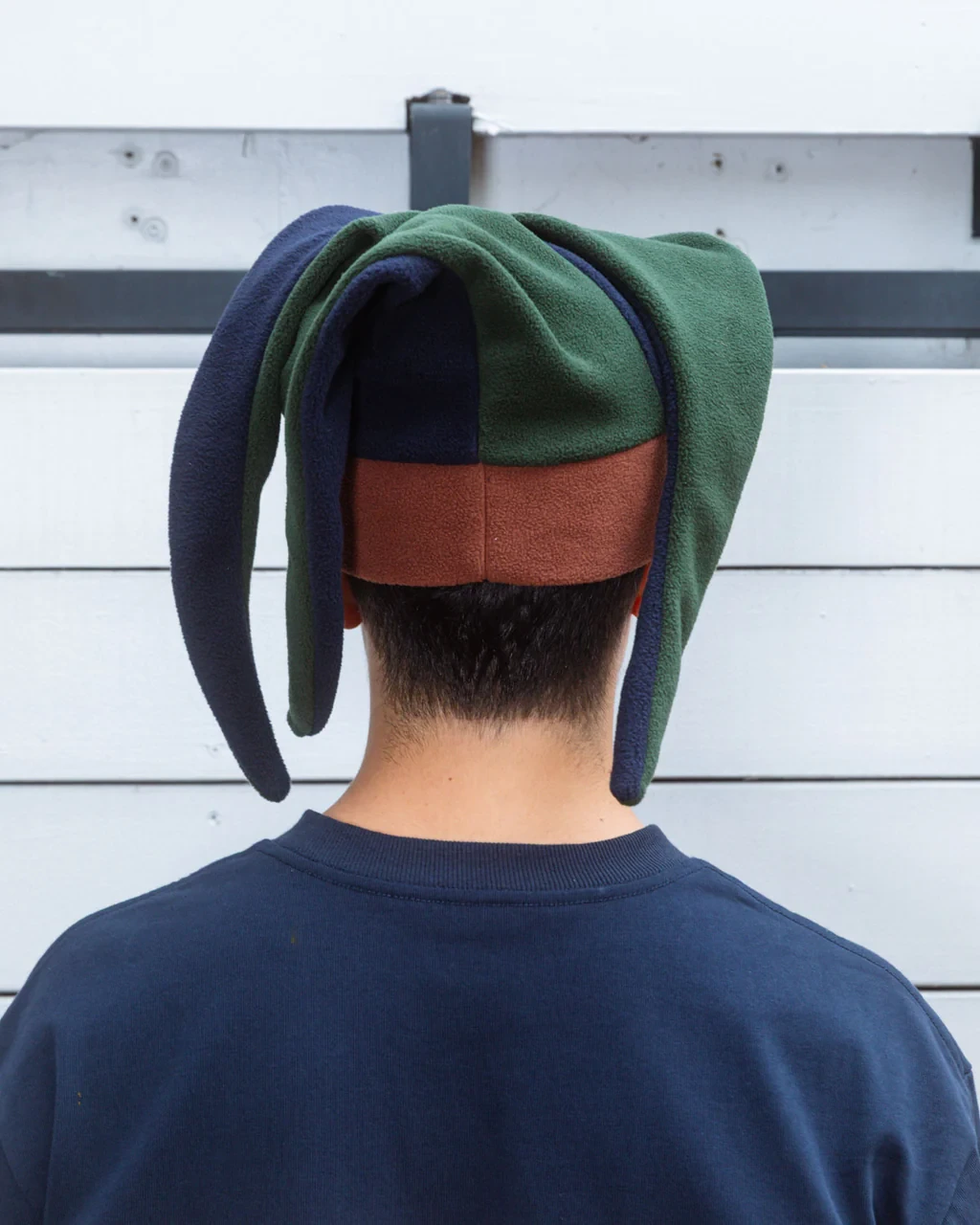 Brain Dead Polar Fleece Jester Beanie back view on model